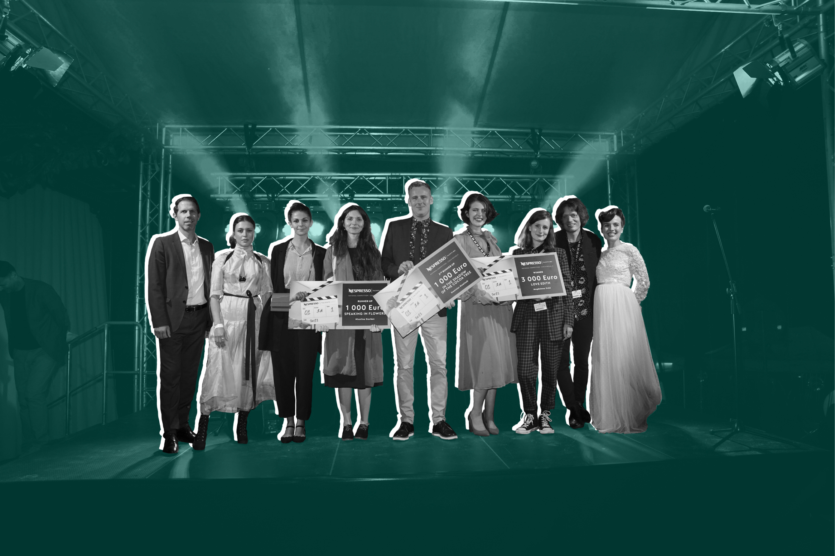 Czech Republic Regional Winners of Nespresso Talents 2021 holding awards on stage